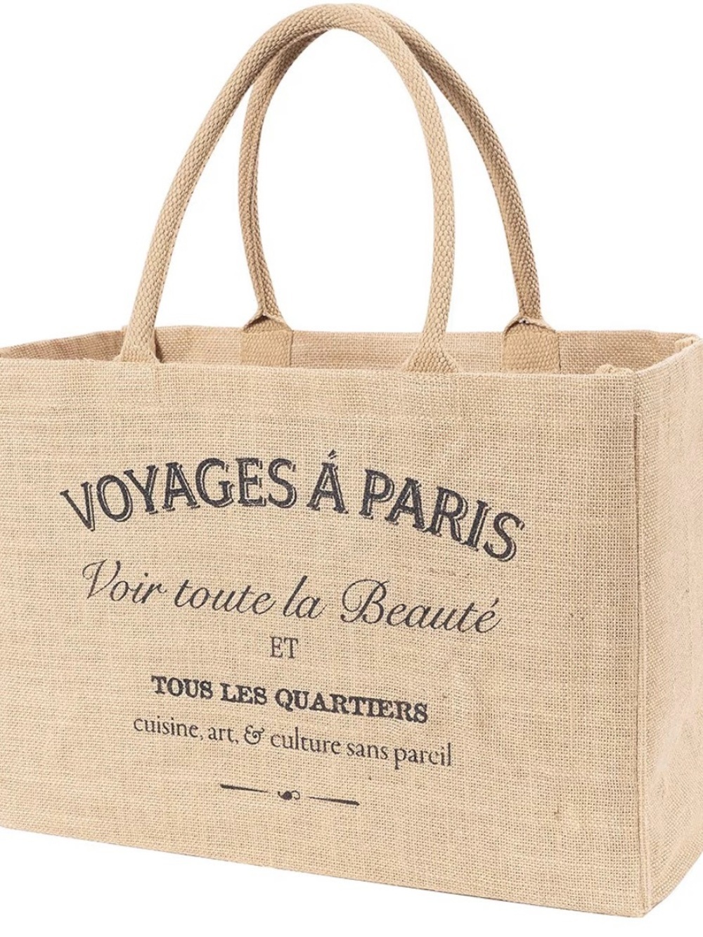 Voyages à Paris Jute Tote Bag | Large French Market Beach Shopper | Natural